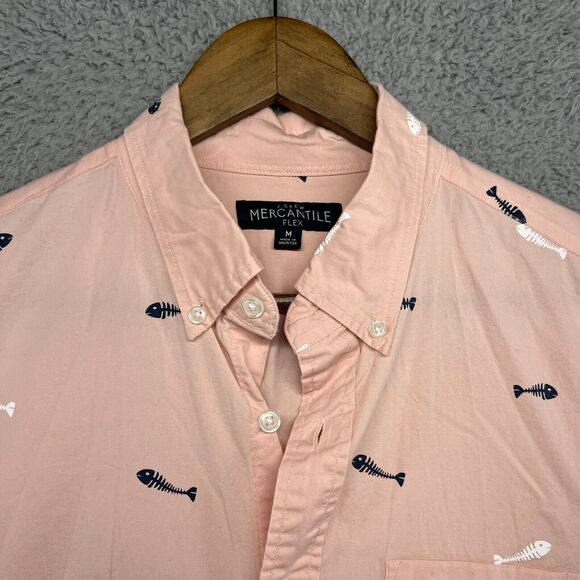 J Crew Shirt Men's medium Pink Flex Fishbone Graphic All over Casual Mercantile - Picture 1 of 14